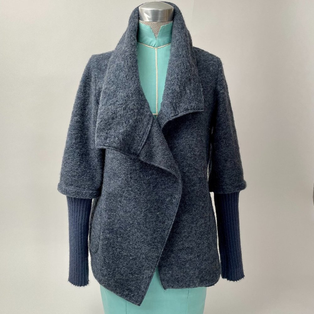Marisa & Marie Boiled Wool Wrap Jacket With Sweater Sleeves, Italian, Size M